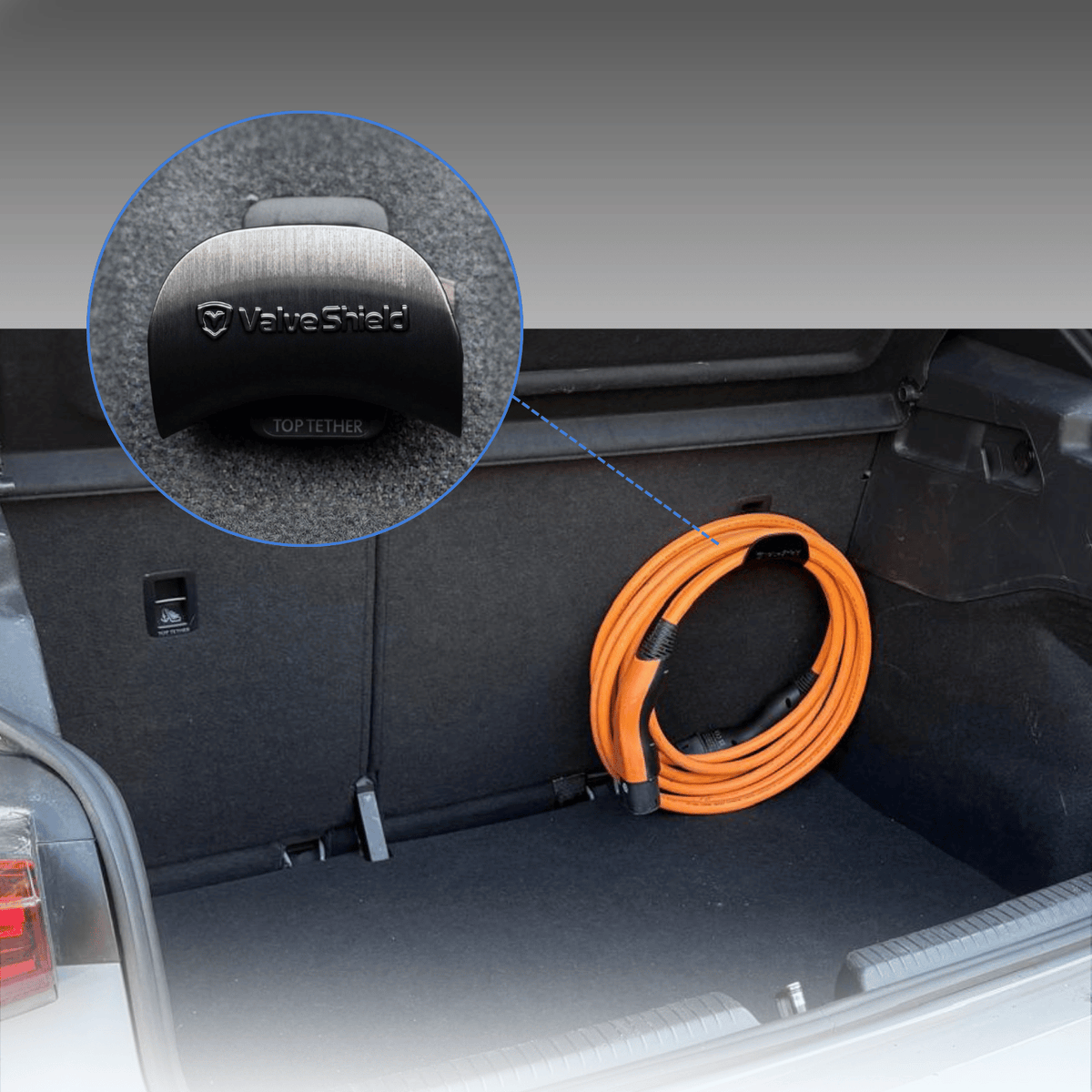 ValueShield Kofferraum Ladekabelhalter passend für VW ID & Cupra – Kompatibel mit ISOFIX Top Tether – Halterung für Typ 2 Ladekabel – E-Auto Zubehör