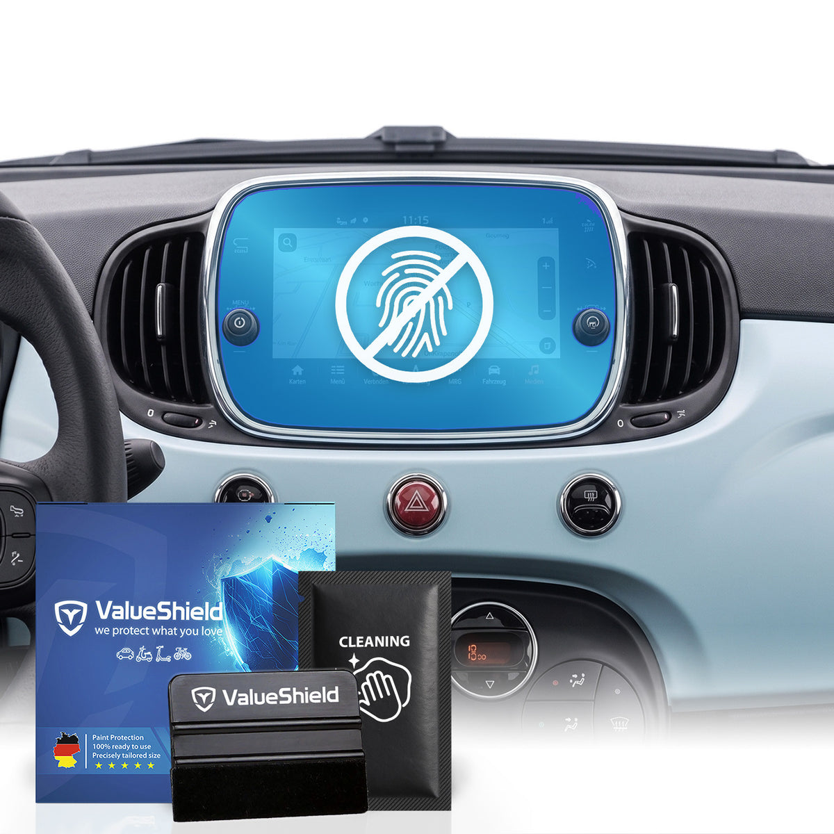 Anti-Fingerprint Displayschutzfolie passend für Fiat 500 (312) & 500e (332) 2015-2025 (2-Türer Kompakt)