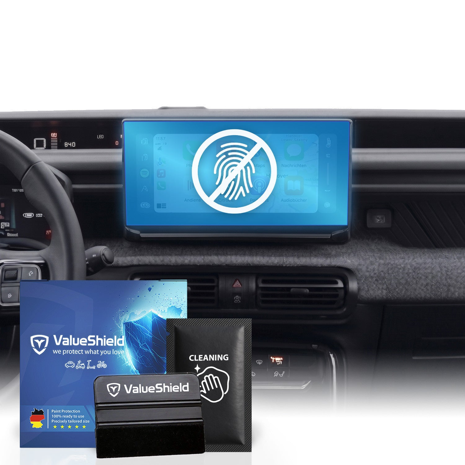 Anti-Fingerprint Displayschutzfolie passend für Citroen C3 / e-C3 Aircross 3 2024-2028 (4-Türer Kompakt-SUV)